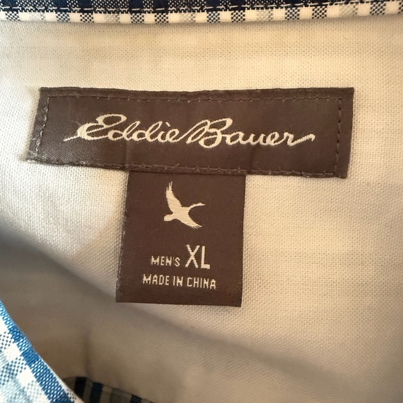 Eddie Bauer Navy and White Plaid Button Down Shirt - Picture 3 of 3